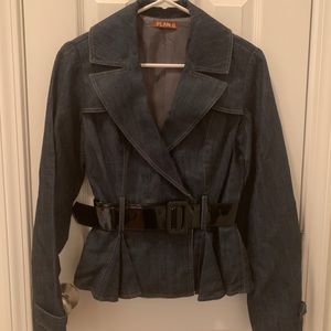 Denim blazer with belt